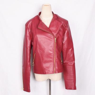 China Waterproof Red PU Leather Zipper Closure Motorcycle Armored Quilted Jacket Women for sale