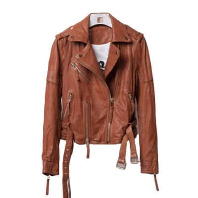 China QUICK DRY Chinese supplier wholesales retro motorcycle brown stylish women long sleeve leather jacket for sale