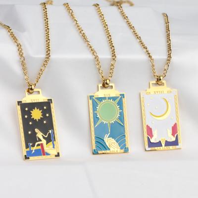 China Fashionable Waterproof Non Tarnish Stainless Steel Jewelry 18k Gold Plated Square Tarot Card Necklace For Women for sale