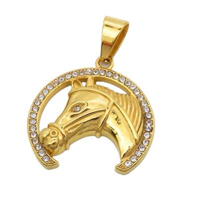 China Hollow Out Jewelry Diy Wholesale Pendants Charms Gold Plated Stainless Steel Accessories Iced Out Horse Pendant for sale