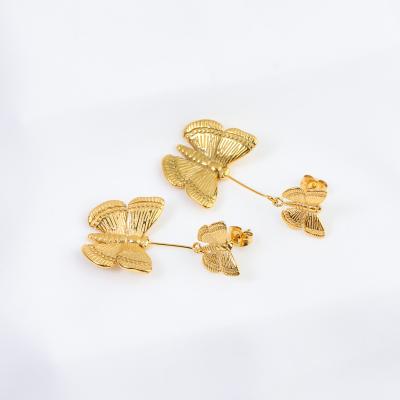 China Powell New Earring Wholesale Stainless Environmental Friendly Cube Steel Butterfly Pendant Earring 14K 18K Gold Pvd Plated Women Earring for sale