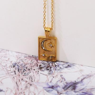 China New Arrival Jewelry 18K Gold FASHION Chain Necklace Stainless Steel Pvd Plated Moon Star Gold Pendant Necklace for sale