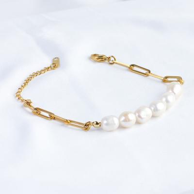 China Jusnova Romantic Jewelry Designer Stainless Steel Elegant Pearl Gold Plated Bracelets For Women for sale