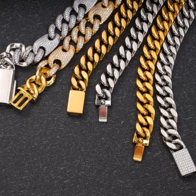 China Customized Punk Women Men Gold Plated Jewelry Accessories 6Mm Bracelet Stainless Steel Cuban Men's Bracelet for sale