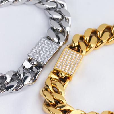 China Fashionable ; Trendy Punk Stainless Steel Gold Plated Bangle Fashion Jewelry Wholesale Iced Out Clasp Hip Hop Bracelet For Men for sale