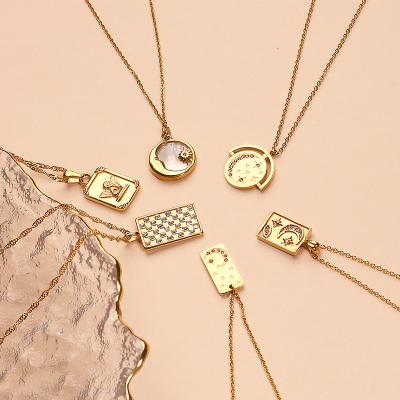 China TRENDY Luxury Necklace Women Moon Star Zirconia Pattern Gold Dipped Necklace Stainless Steel Statement Necklace for sale