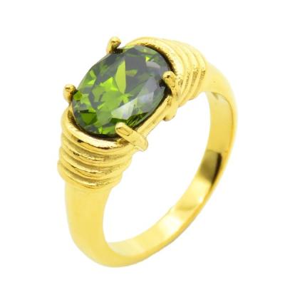 China CLASSIC Popular Stainless Steel Jewelry Gold Color With Green Diamond Ring For Women for sale