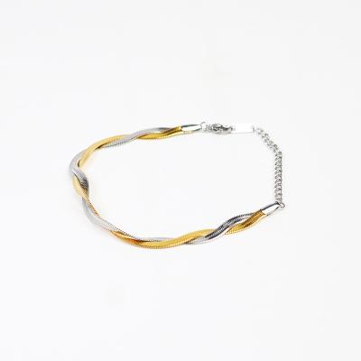 China Punk Customize Stainless Steel Matching Chain Bracelet 18K Gold Plated Flat Snake Chain Bracelet for sale