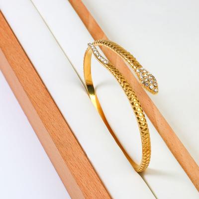 China BOHEMIA Jewelry Bracelet Wholesale Price Gold Filled Vermeil Gold Plated Stainless Steel Zircon Snake Women Bracelet for sale