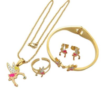 China Cute Plated Jewelry Sets Gold New For Kids Fashion Cartoons Necklace Earring Bracelet Ring for sale