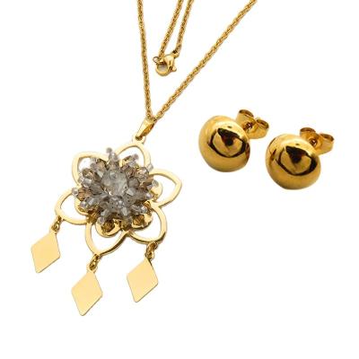 China Guangzhou Eco-Friendly 2021 Exquisite Gold Plated Jewelry Sets Include Stainless Steel Necklace And Earring For Women for sale