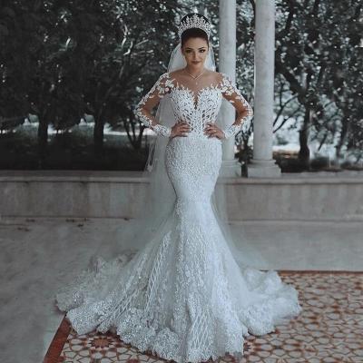 China Breathable Elegant Long Trail Lace Appliques Mermaid Bridal Gown Wedding Dress With Detachable Overskirt for sale