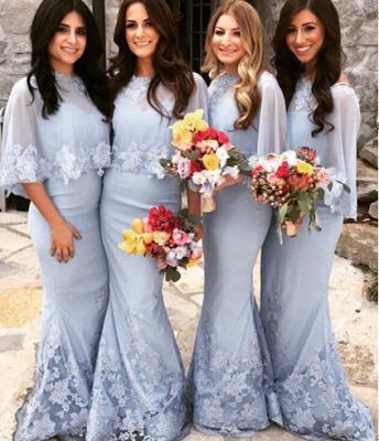 China Women Breathable Comfortable Summer Blue Lace Mermaid Bridesmaid Dress for sale