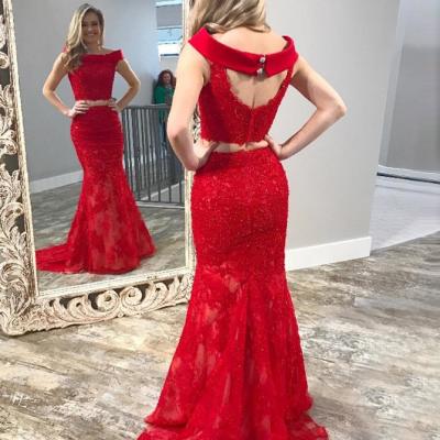 China China Breathable Perfect Two Piece Elegant Red Women's Long Evening Dresses for sale