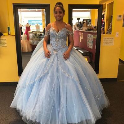 China Long Sustainable Western Blue Ball Gown Sweet 16 Quinceanera Dresses for sale