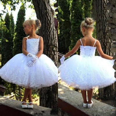 China 2020 Sleeveless Beautiful Beaded Lace and White Tulle Knee Length Holy Communion Dresses Puffy Kids First Dress Bridesmaids for Girls for sale