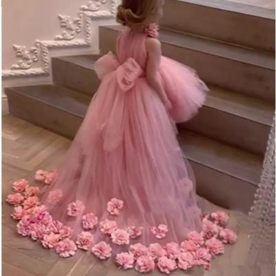 China 2020 Sleeveless Latest Princess High Neck High Low Dusty Pink Tulle Flower Girl Dresses Kids Party Dresses for sale