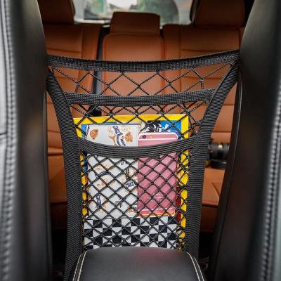 China Hot Selling Fancy Amazon Car 2-Layer Mesh Organizer Sundries Storage Pockets Handbag Holder for sale