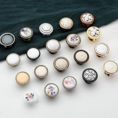 China Cabinetry Button Flower Wear Resistant Cheap White Ceramic Zinc Alloy Knobs for sale