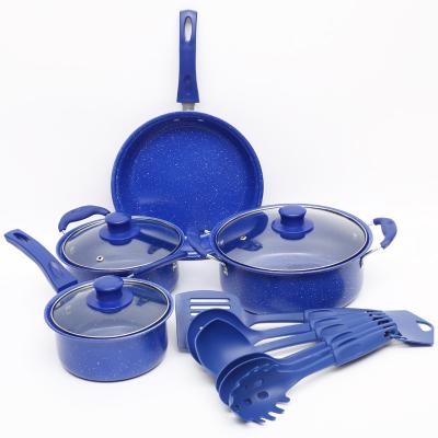 China Free Shipping Drop Shipping 1set 13 Pcs Popular Blue Color Popular Pans Sets Cooking Non Stick Kitchenware Non Stick Cookware Set for sale