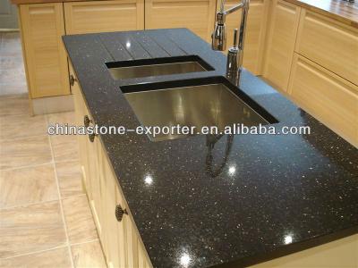 China For decoration black galaxy granite tile, slab, interior and exterior countertop and vanity top for sale