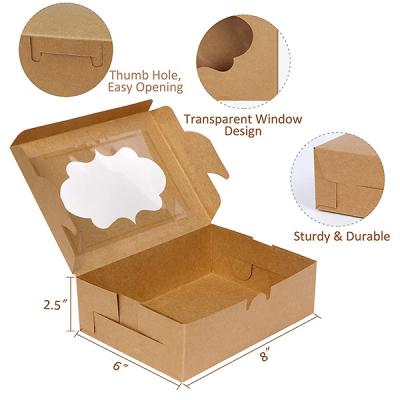 China Brown Disposable Bakery Boxes With PVC Window Christmas Kraft Paper Cookie Boxes Pastry Boxes Set For Cupcakes for sale