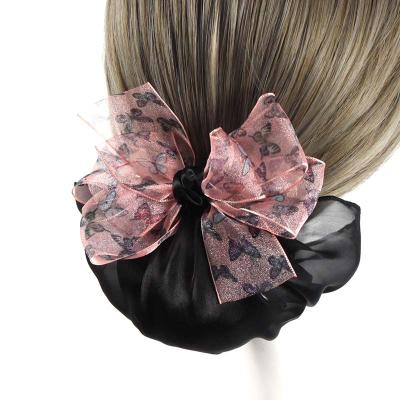 China New fashion high-end pretty lady snood bow accessories high-end enumerating net hair clip hair net roll net cover lady snood net hair clip for sale