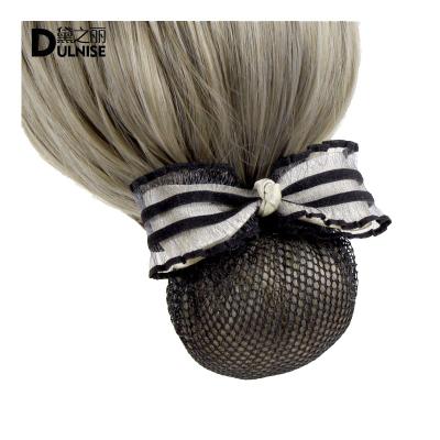 China High Quality Lady Guaranteed Hair Net Canvas Cover Hair Bun Hair Clip Quality Fashion Pretty Hair Pin Stripe Unique Popular Bowknot Wire Stripe Net Cloth Clip for sale