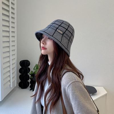 China Fashion high quality wholesale plaid knitting rhinestone printed bucket hat hats sun hats outdoor bucket hats for sale