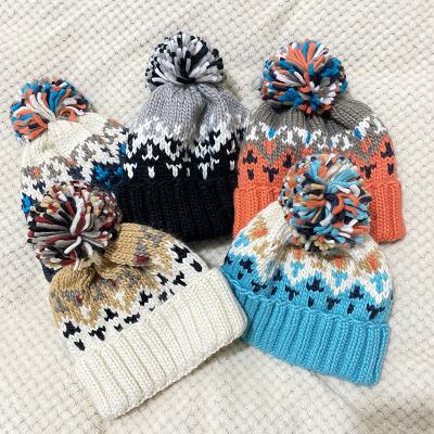 China COMMON High Quality Colorful Bobble Beanie Girls Wool Custom Knitted Beanie Hats For Women Winter Hat for sale