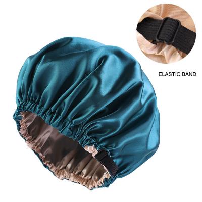 China Soft Adjustable Elasticity Head Wrap Hair Cap Satin Hood For Women Double Layer Hair Care Sleeping Hoods for sale