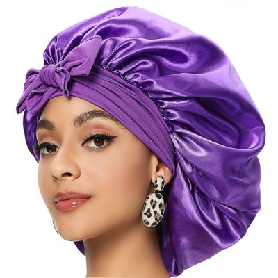 China New Extra Large Soft Satin Lined Hood With Ties Women Size Print Satin Large Silk Hoods Sleep Head Cover for sale