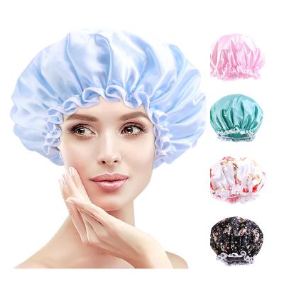 China Hot Sale Waterproof Bathroom Double Layer Satin Striped Hood Women Silk Satin Hoods Head Cover for sale