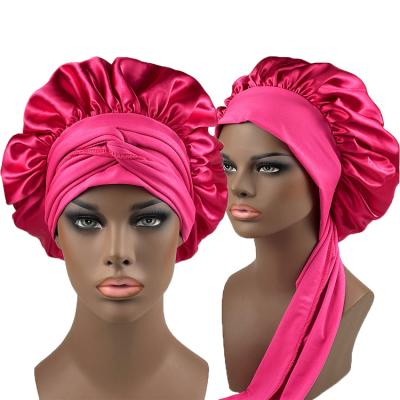 China Factory price soft hood with ties solid color women satin long band silk head cover sleep hoods for sale