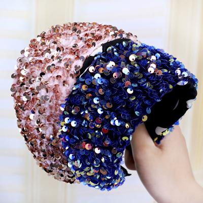 China Fashion Lady High Quality Luxury Pretty Beauty Sparkly Headbands For Women Head Band Sequins Hair Bands Headband Accessories Wide Headbands for sale