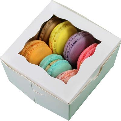 China Recycled Materials Custom Printed Macaron Mini Cake Boxes Cookie Packaging Box Baking Boxes White With Clear Window for sale