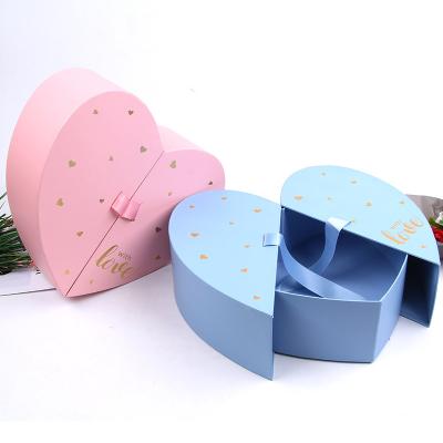 China Custom High End Materials Heart Shaped Gift Box Recycled Printing Heart Packaging Hot Stamping Box With Ribbon Bow for sale