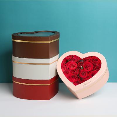 China Recycled Materials Wholesale Custom High End Heart Shaped Flower Box Valentine's Day Luxury Rose Gift Boxes With Clear Window for sale