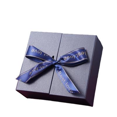 China Recycled Materials Hot Selling Gift Boxes Single Open Wedding Double Wrapping With Ribbon Square Luxury Paper Boxes for sale