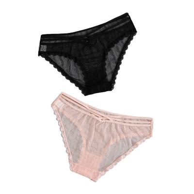 China New Style Hot Sexy Transparent Triangle Lace Underwear Sexy Underwear Mini Thong Two Sets for sale