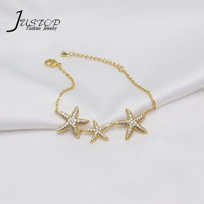 China Environmental Friendly Wholesale Zircon Jewelry Real Gold Plated Three Starfish Bracelets As Gift for sale