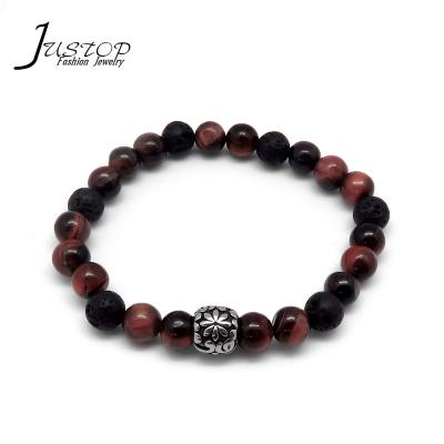 China Fashion DIY Bead Bracelet Stone Tiger Eye Men Elastic Beads Environmental Friendly Bracelet for sale