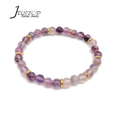 China 2020 Hot Sale Environmentally Friendly Custom Bead Bracelet, Purple Jade Bead Bracelet Stainless Steel Stone Bead Bracelet for sale