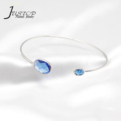 China Environmental Friendly Women Fashion Bracelet Rhodium Blue Crystal Color Open Bangle Cuff Bracelet for sale