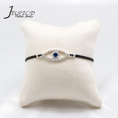 China Environmental Friendly Adjustable Elastic Rhinestone Rope Cubic Zircon Blue Eye Charm Bracelet Bangle For Women for sale