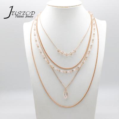 China Gold Environmental Friendly Multi Layer Chain Crystal Statement Necklaces Bisuteria For Women for sale