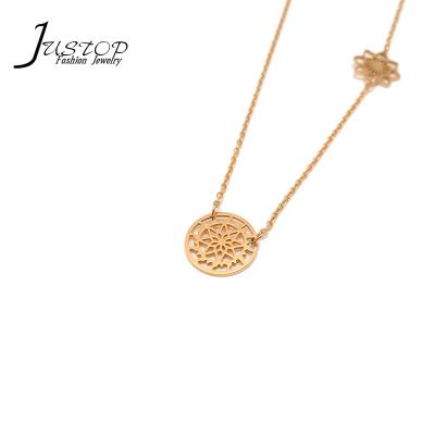 China Fashion Jewelry Stainless Steel Two Flowers Gold Environmental Friendly Pendant Necklace for sale