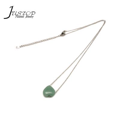 China Heart Stainless Steel Green Aventurine Stone Necklace Environmentally Friendly Chain Jewelry Accessory for sale