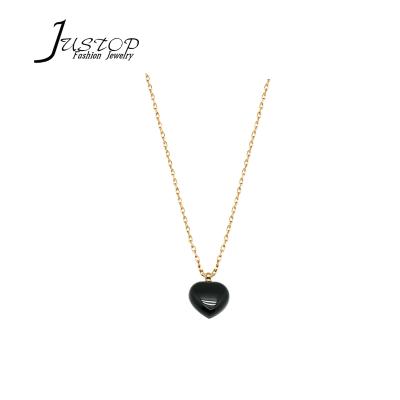 China Environmental Friendly Black Heart Choker Pendant Stainless Steel Jewelry Stone Necklace for sale