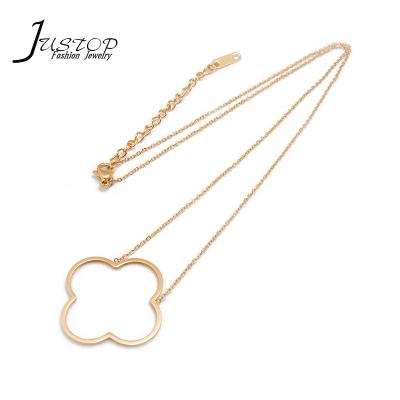 China Environmental Friendly Cavity Clover Jewelry Necklace Stainless Steel Clover Leaf Women's Pendant Necklace for sale